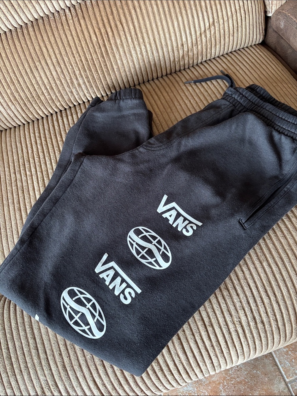 Vans Black Jogger Sweatpants with White Logo Prints